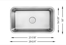 L-105 Undermount Kitchen Sink – Single Bowl 30 Stainless Steel