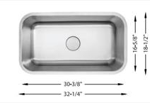 L-105-L Undermount Kitchen Sink – Single Bowl 32 Stainless Steel