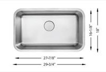 L-105-A5 Undermount Kitchen Sink -ADA Compliant – Single Bowl 30 Stainless Steel